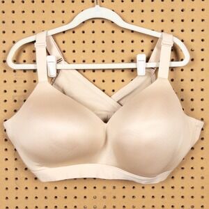 Cacique Lightly Lined Lounge Bra Beige Wireless Crossover Back 44DD